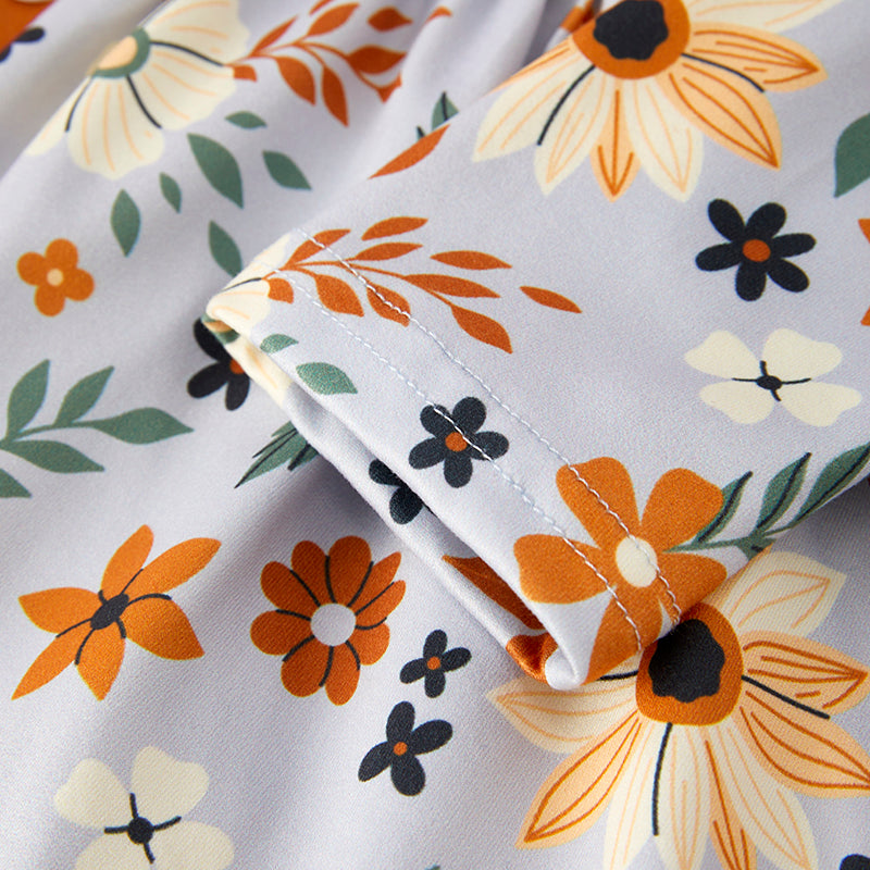 （In Stock）Girls Fall Brown Floral Print Dress