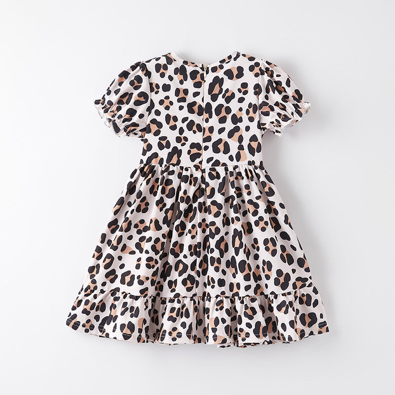 （In Stock）Girls Spring and Summer Leopard Print Smocked Dress