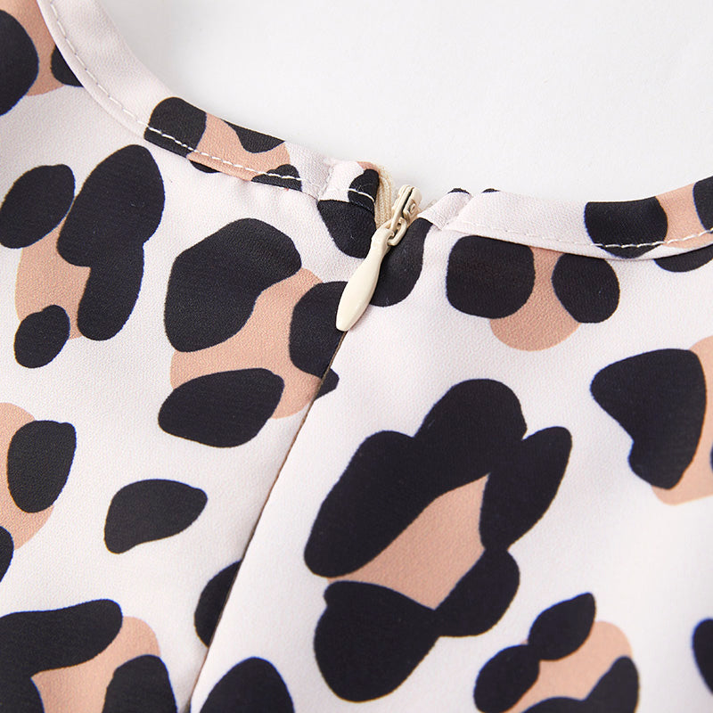 （In Stock）Girls Spring and Summer Leopard Print Smocked Dress