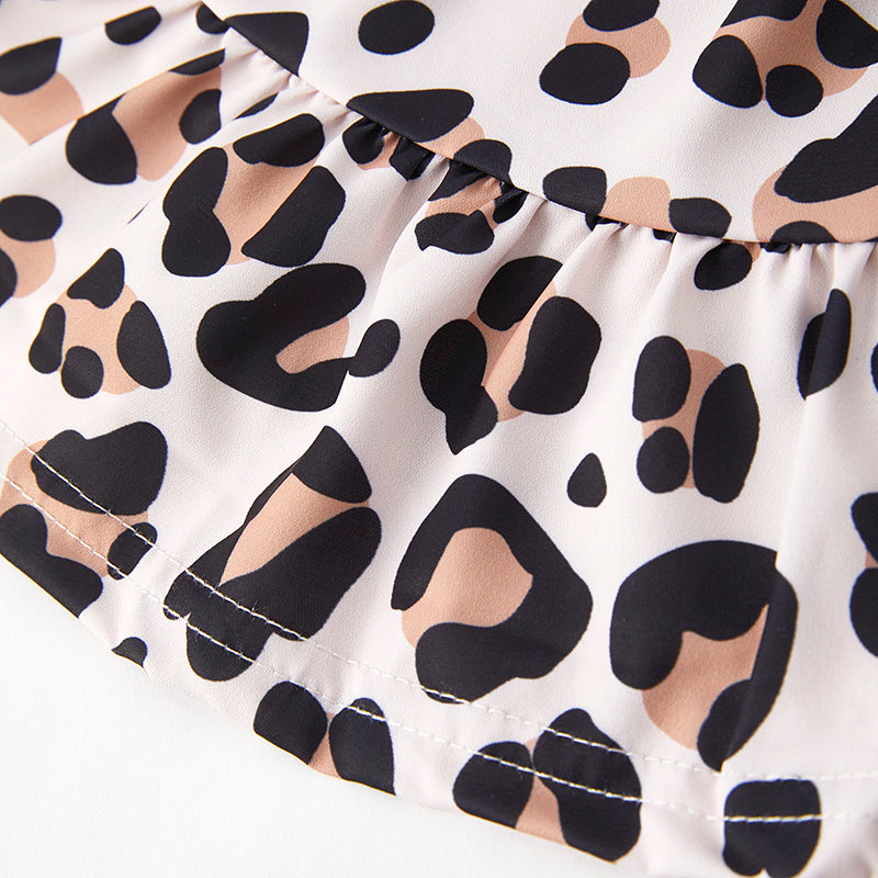 （In Stock）Girls Spring and Summer Leopard Print Smocked Dress