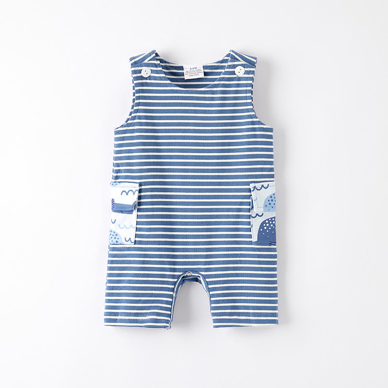 （In Stock）Toddler Boys Spring and Summer Whale Print Stripe Romper