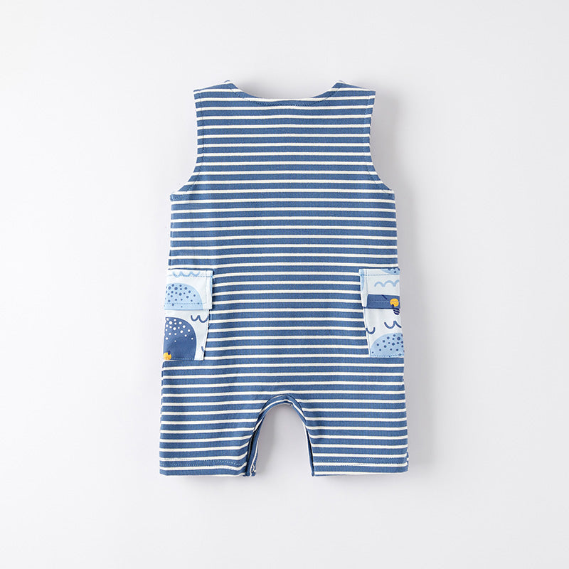 （In Stock）Toddler Boys Spring and Summer Whale Print Stripe Romper