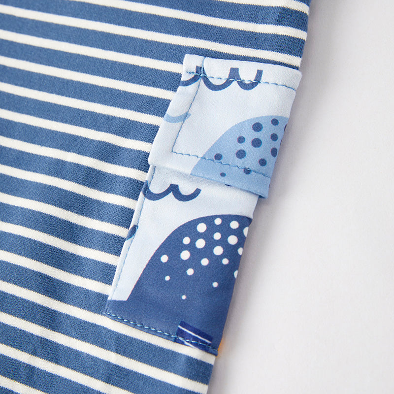 （In Stock）Toddler Boys Spring and Summer Whale Print Stripe Romper
