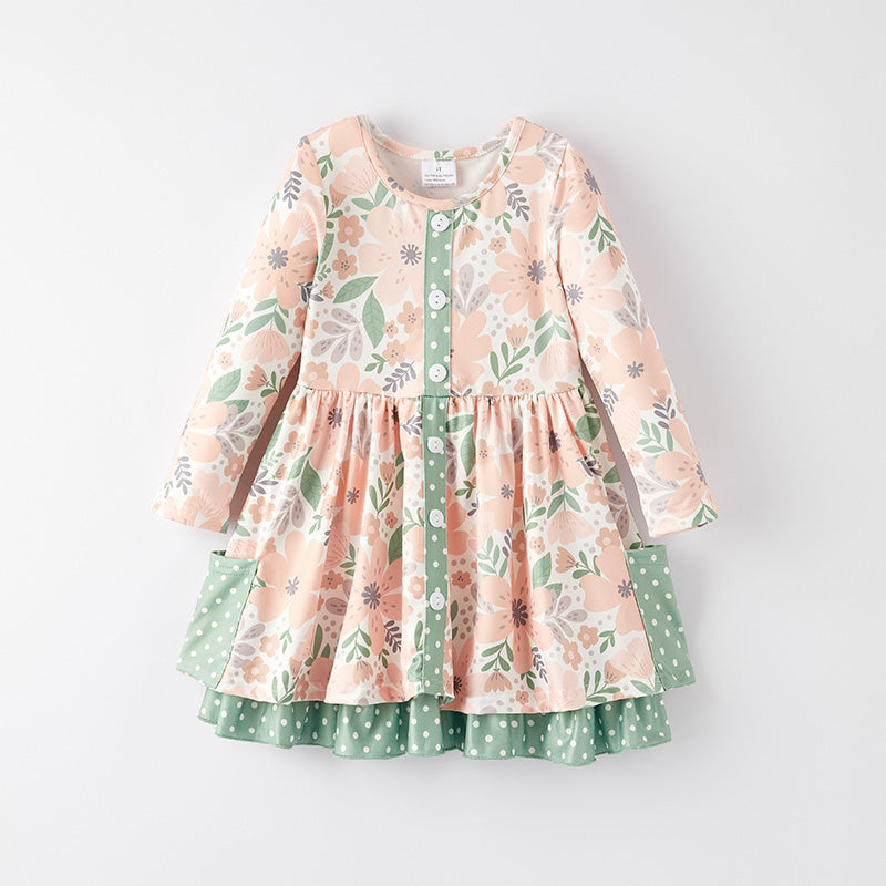 （In Stock）Girls Fall Floral Print Dress