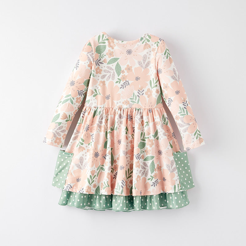 （In Stock）Girls Fall Floral Print Dress