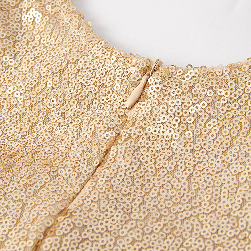 （In Stock）Girls Spring and Summer Champagne Sequin Tulle Dress with Bag