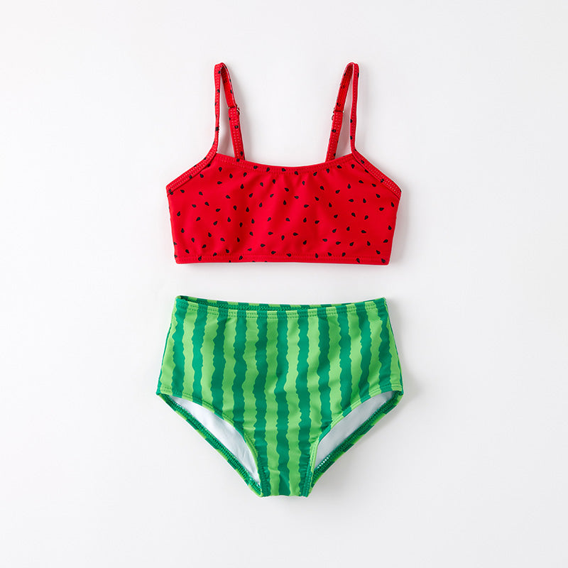 （In Stock）Girls Summer Watermelon Print Swimsuit 3pcs