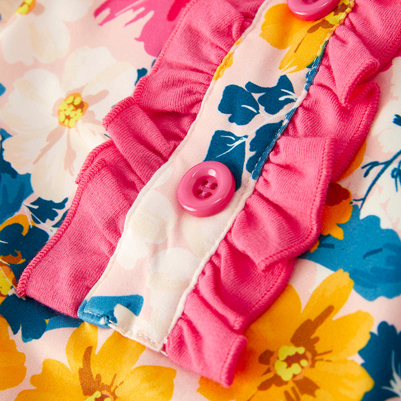 （In Stock）Toddler Girls Spring and Summer Hot Pink Floral Print Romper