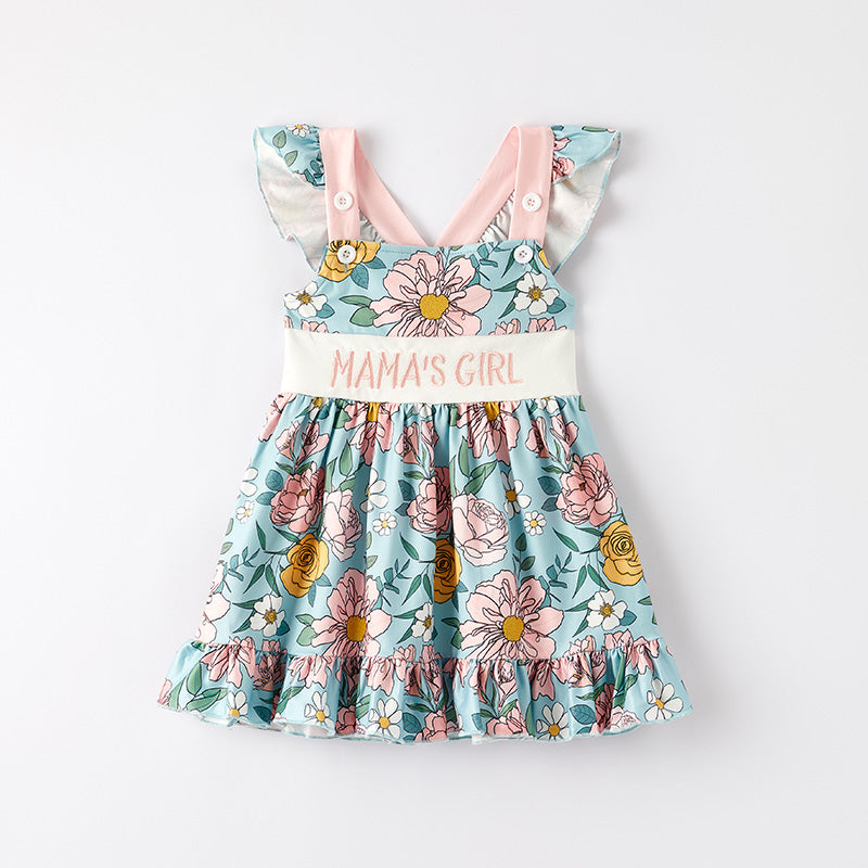 （In Stock）Girls Spring and Summer MAMAS GIRL Embroidery Dress