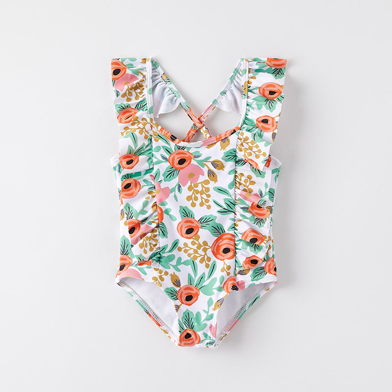 （In Stock）One Pack(10 Pieces total) Sale Girls Summer Floral Print Swimsuit