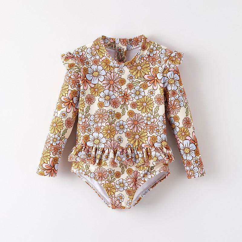 （In Stock）Girls Spring and Summer Floral Print Swimsuit