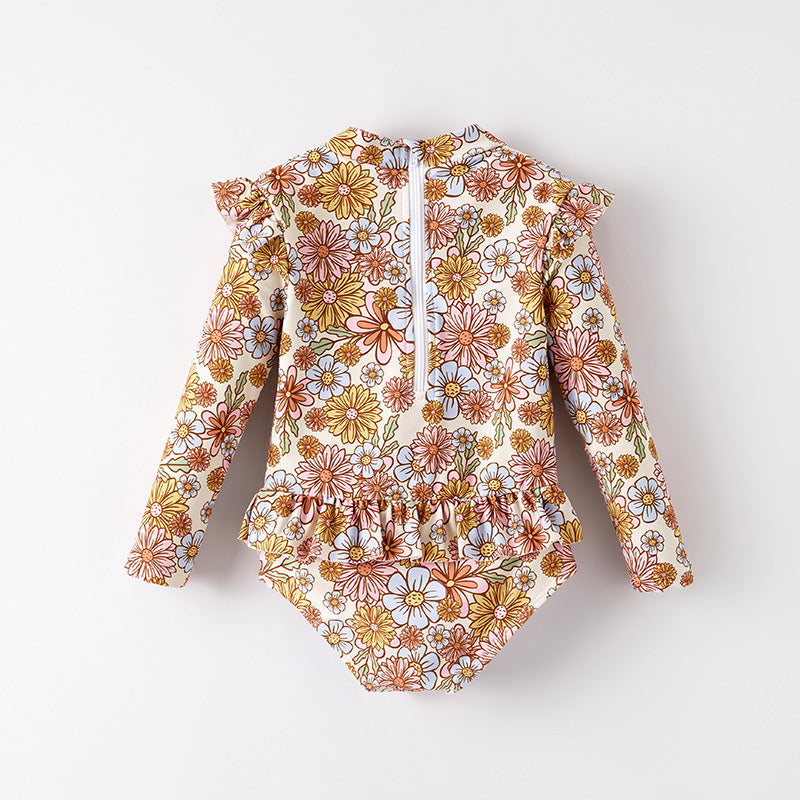 （In Stock）Girls Spring and Summer Floral Print Swimsuit