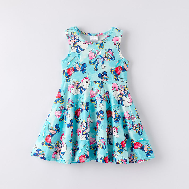 （In Stock）Girls Spring and Summer Cartoon Print Dress