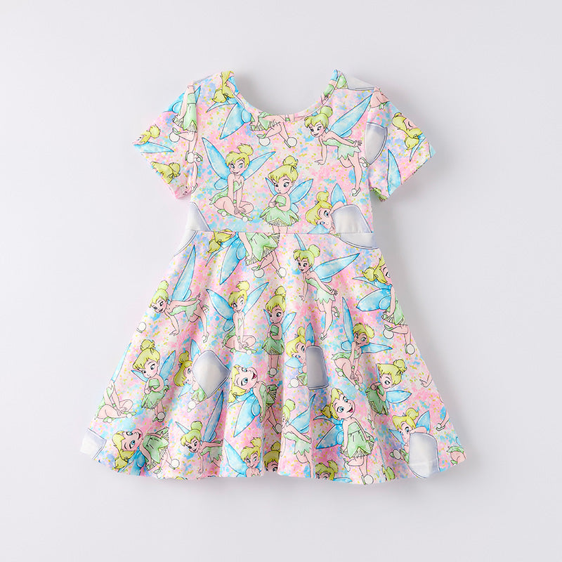 （In Stock）Girls Spring and Summer Cartoon Elf Print Dress