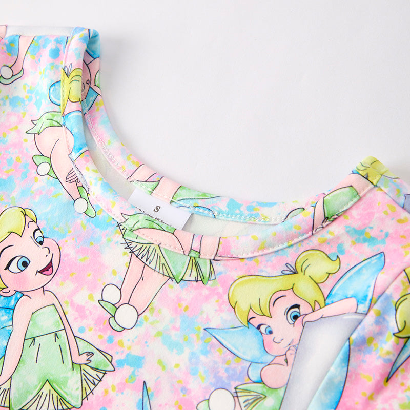 （In Stock）Girls Spring and Summer Cartoon Elf Print Dress
