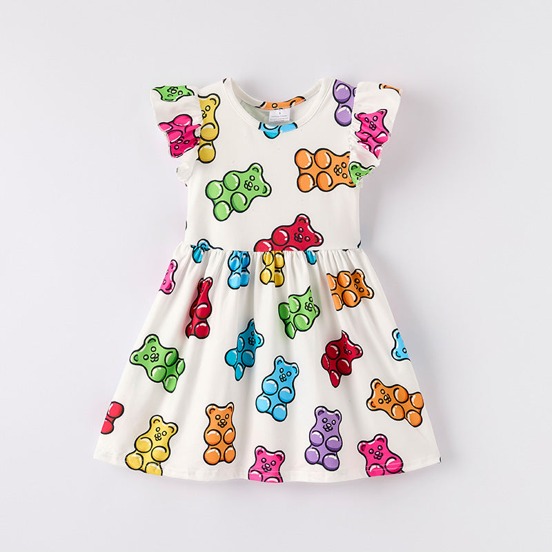 （In Stock）Girls Spring and Summer Gummy Candy Print Dress