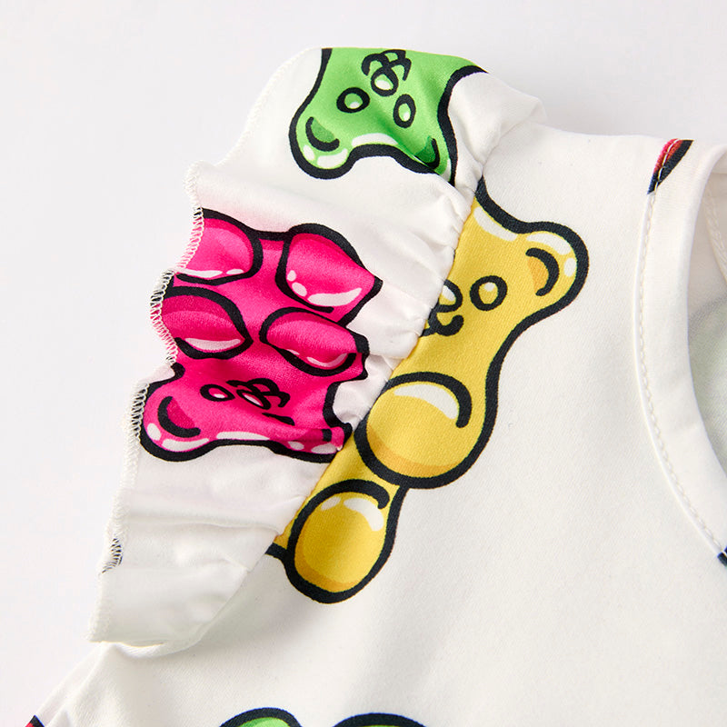 （In Stock）Girls Spring and Summer Gummy Candy Print Dress