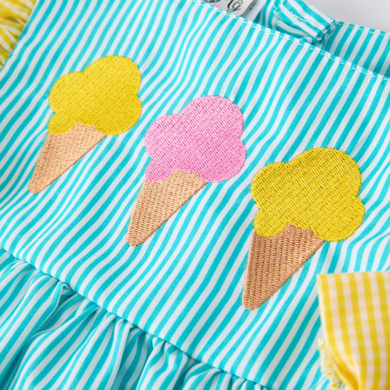 （In Stock）Girls Summer Ice Cream Embroidery Cotton Dress