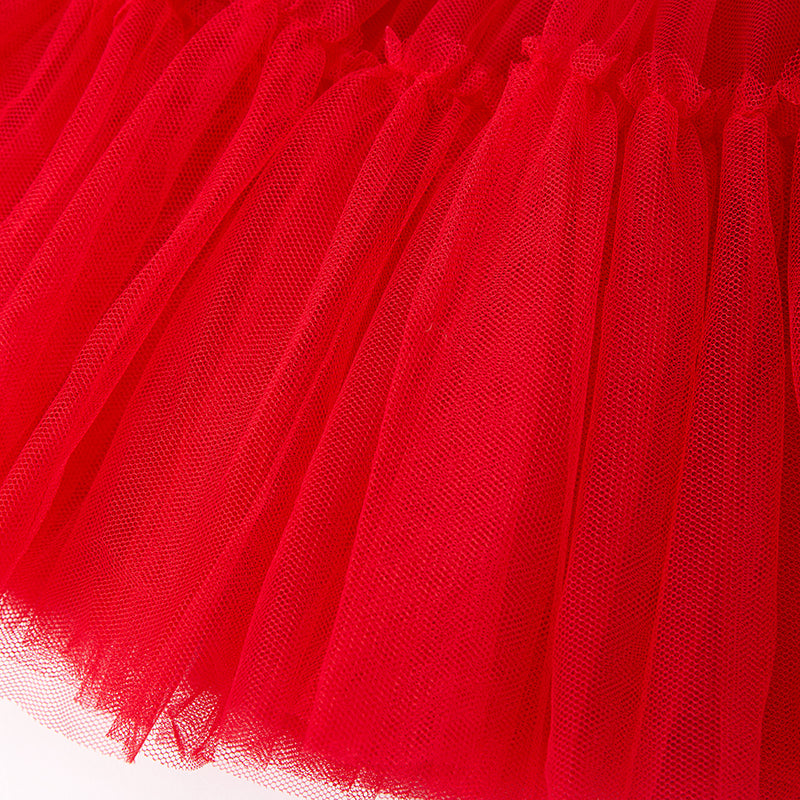 （In Stock）Girls Christmas Red Sequin Tulle Dress