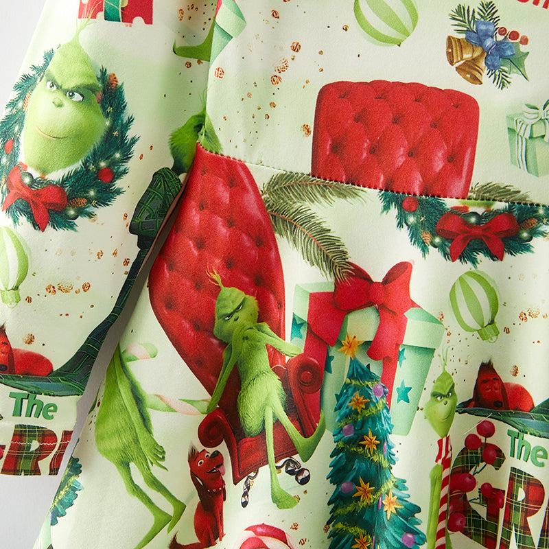 （In Stock G9-3-2）Girls Christmas Cartoon Print Dress