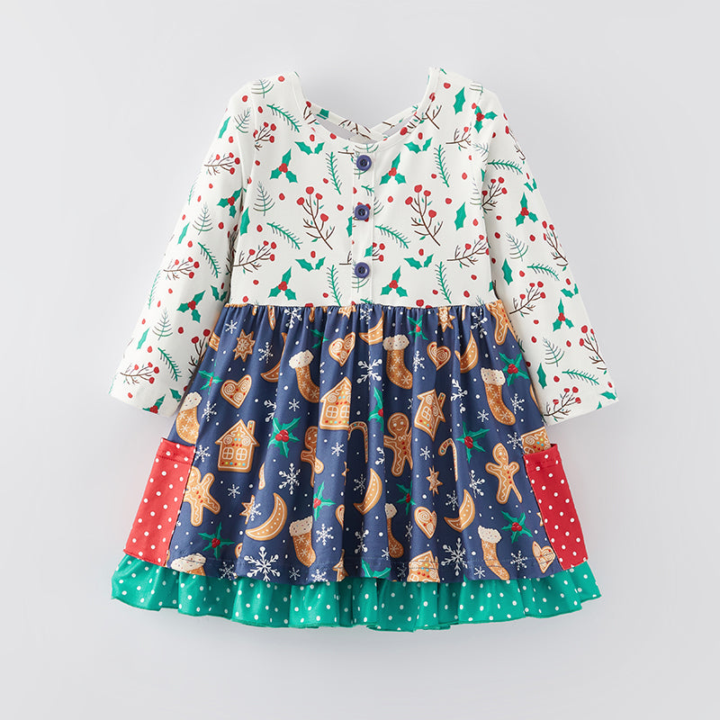 （In Stock）Girls Christmas Print Milk Silk Dress