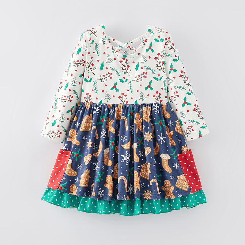 （In Stock）Girls Christmas Print Milk Silk Dress