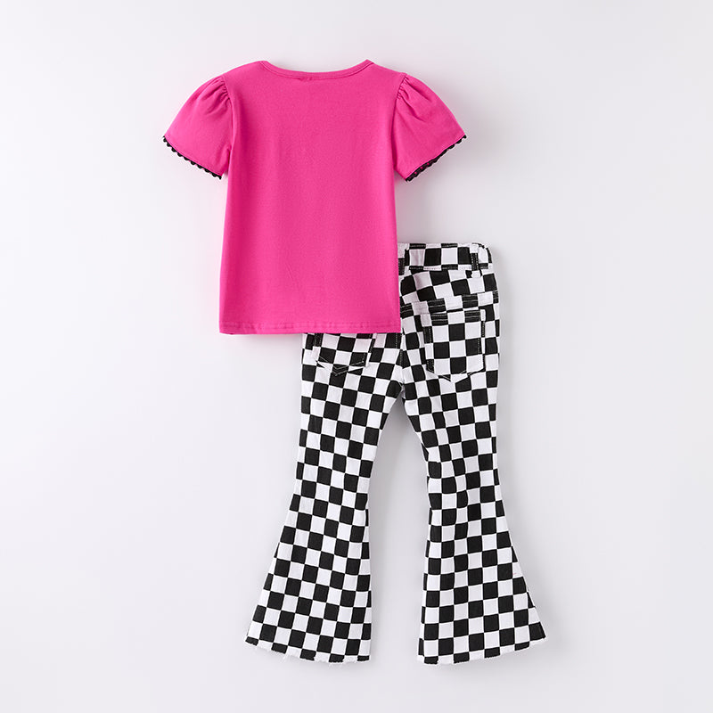 （In Stock）Girls Summer Back To School Pencil Print Denim Set