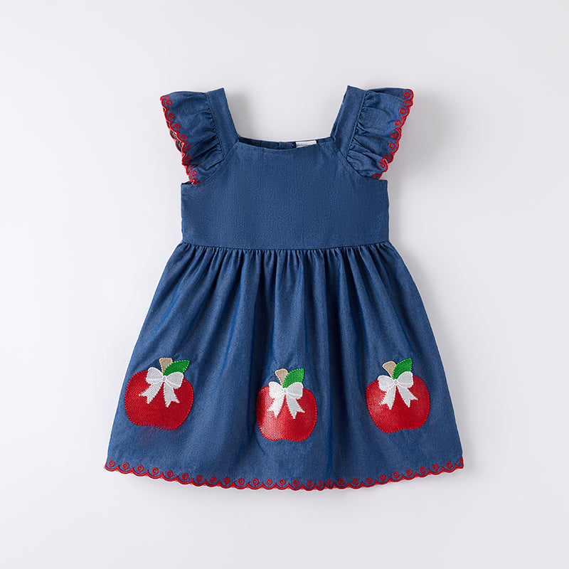 （In Stock）Girls Navy Back To School Applique Dress
