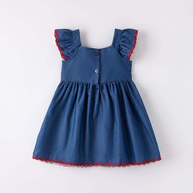 （In Stock）Girls Navy Back To School Applique Dress