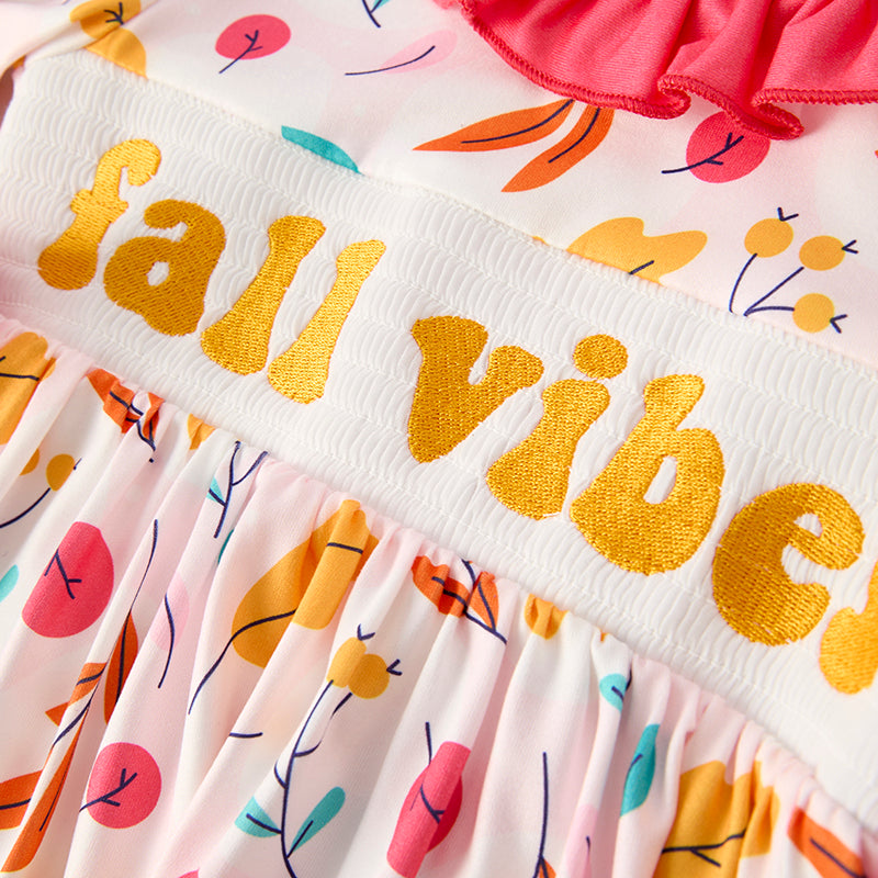 （In Stock）Girls Fall Vibes Embroidery Smocked Dress