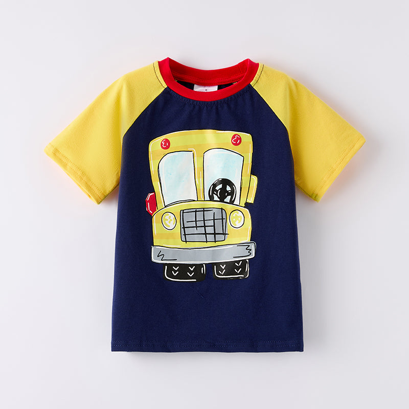 （In Stock）Boys Spring and Summer Bus Print Top