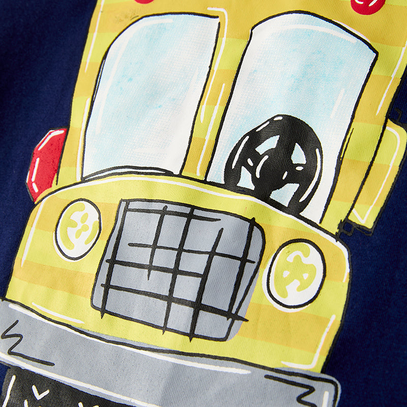 （In Stock）Boys Spring and Summer Bus Print Top