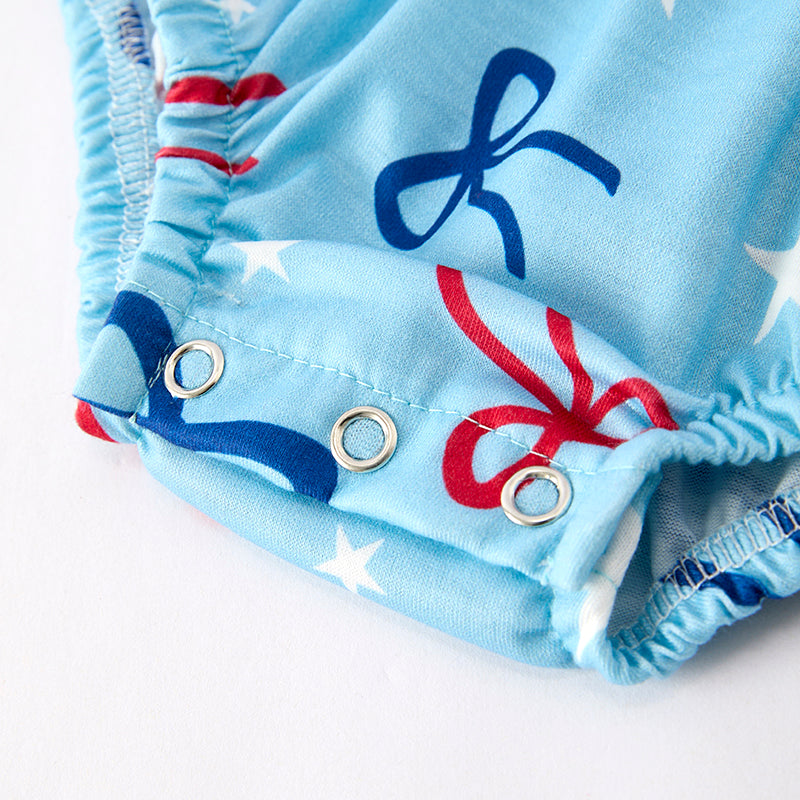 （In Stock）Toddler Girls Patriotic Bow Embroidery Smocked Romper