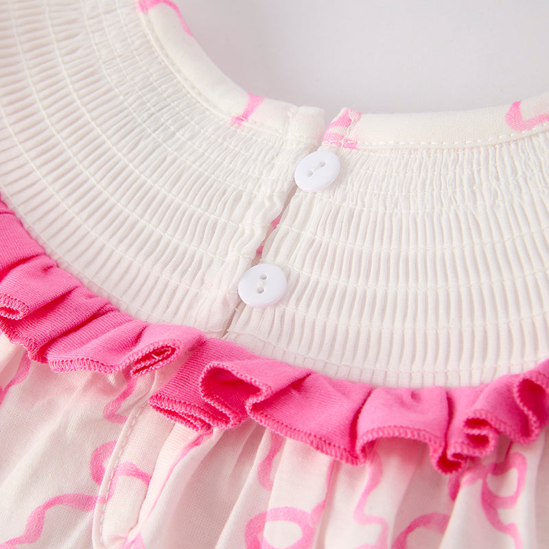 （In Stock）Girls Spring and Summer Bow Embroidery Smocked Dress