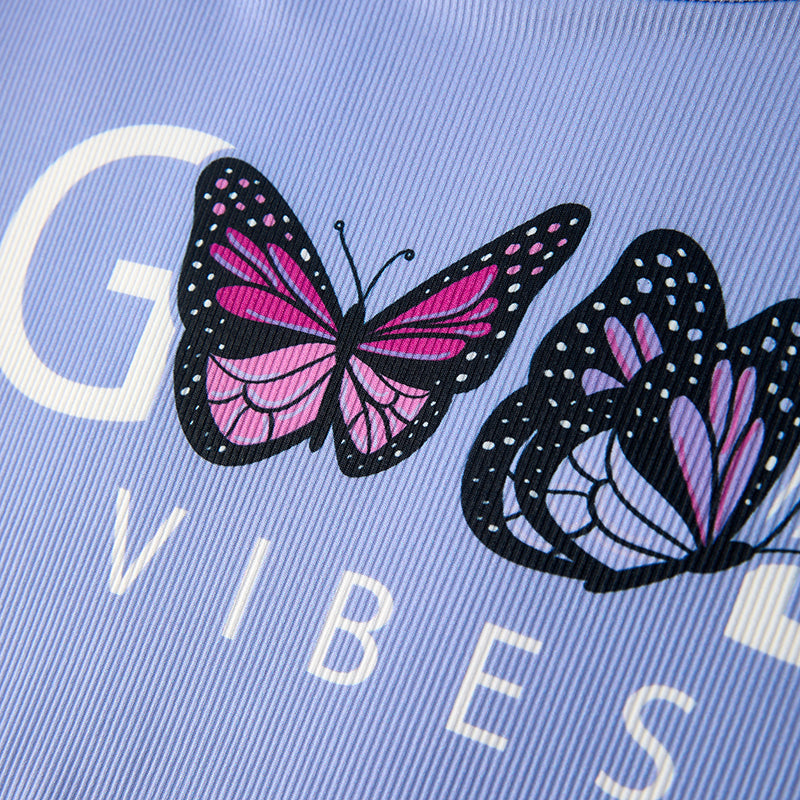 （In Stock）Girls Spring and Summer Butterfly Print Shorts Set