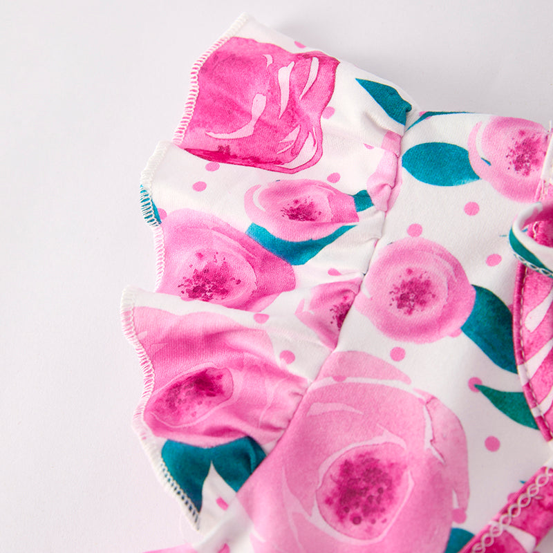 （In Stock）Girls Spring and Summer Floral Print Tulle Dress