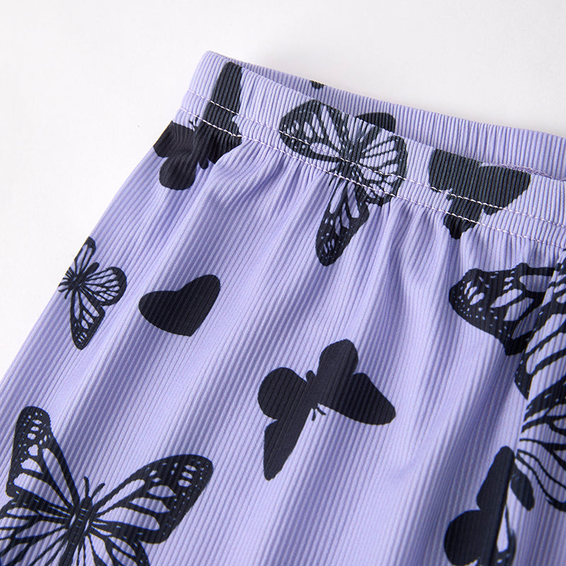 （In Stock）Girls Spring and Summer Butterfly Print Capris Set