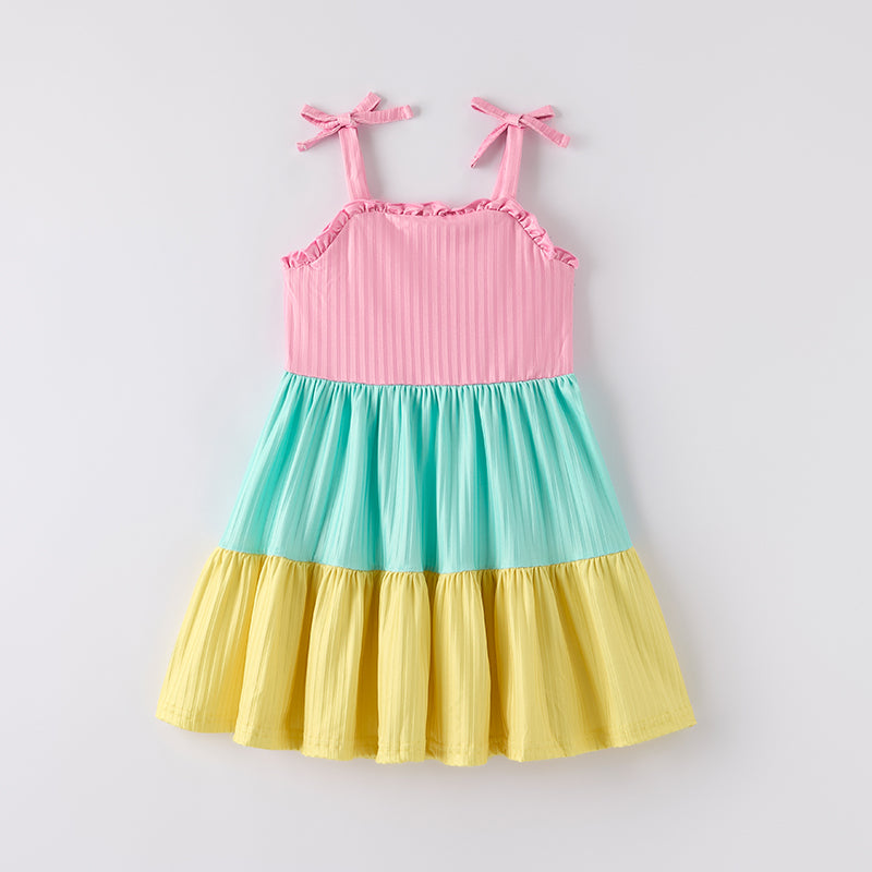 （In Stock）Girls Spring and Summer Color Matching Slip Dress