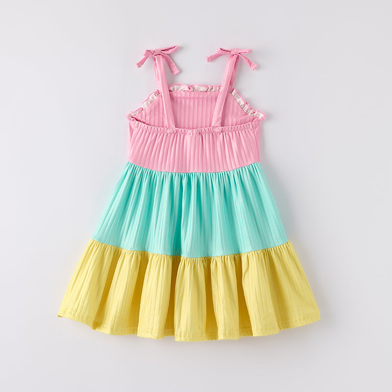 （In Stock）Girls Spring and Summer Color Matching Slip Dress