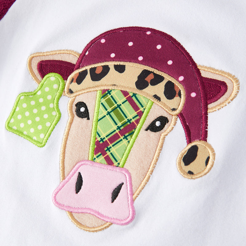 （In Stock L10-3-1）Girls Fall Cow Applique Top