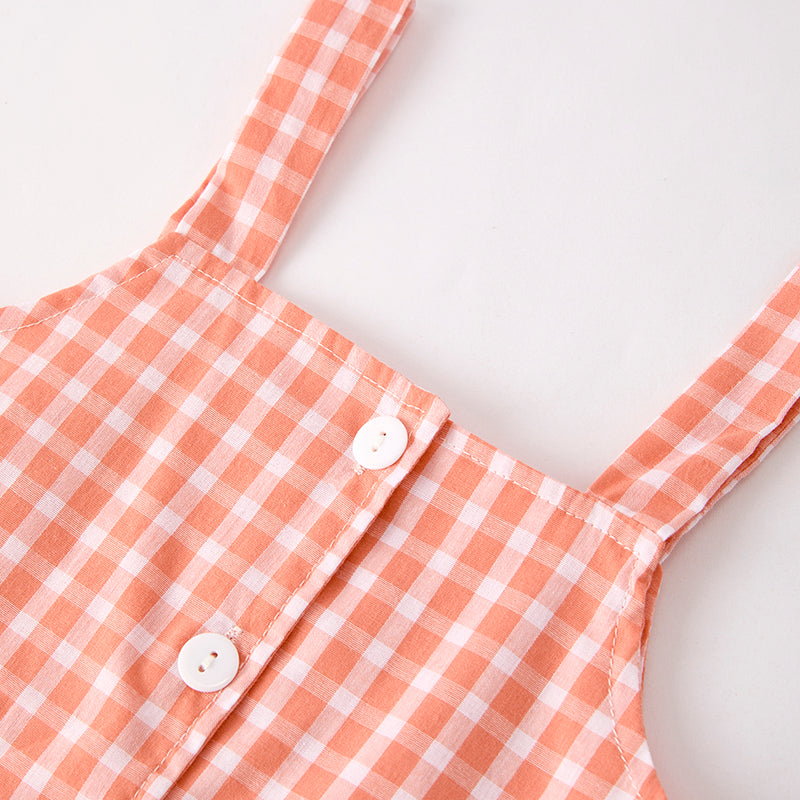 （In Stock）One Pack(7 Pieces total) Sale Girls Spring and Summer Coral Plaid Shorts Set