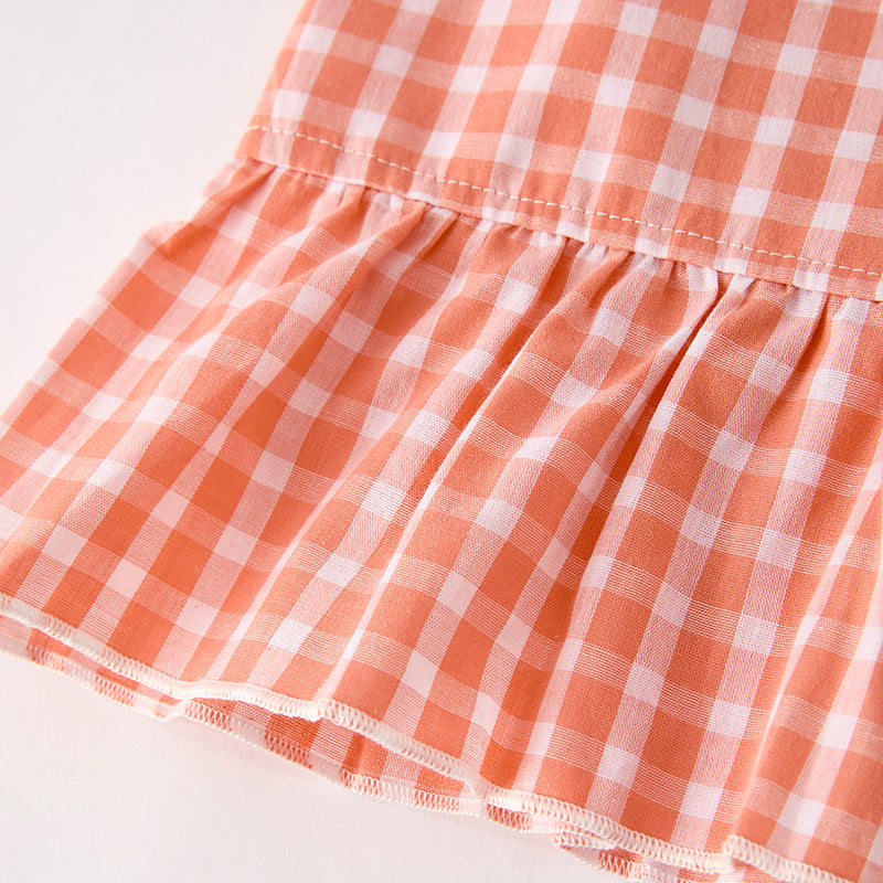 （In Stock）One Pack(7 Pieces total) Sale Girls Spring and Summer Coral Plaid Shorts Set