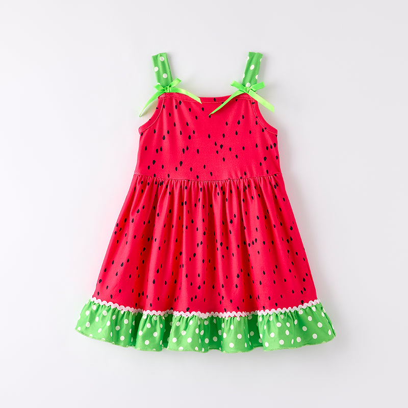 （In Stock）Girls Spring and Summer Watermelon Print Slip Dress