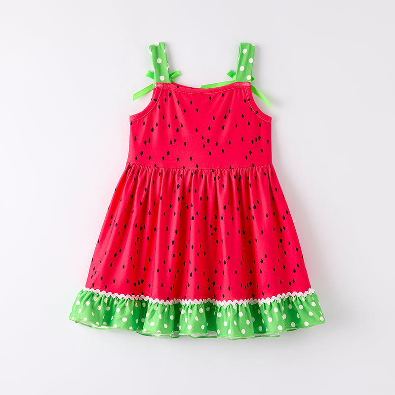 （In Stock）Girls Spring and Summer Watermelon Print Slip Dress