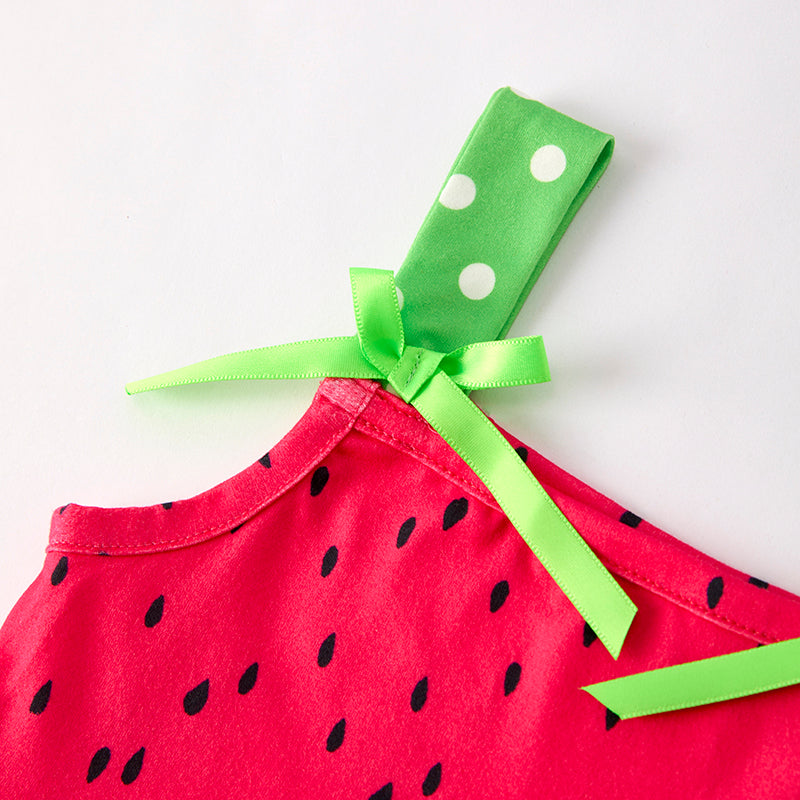 （In Stock）Girls Spring and Summer Watermelon Print Slip Dress