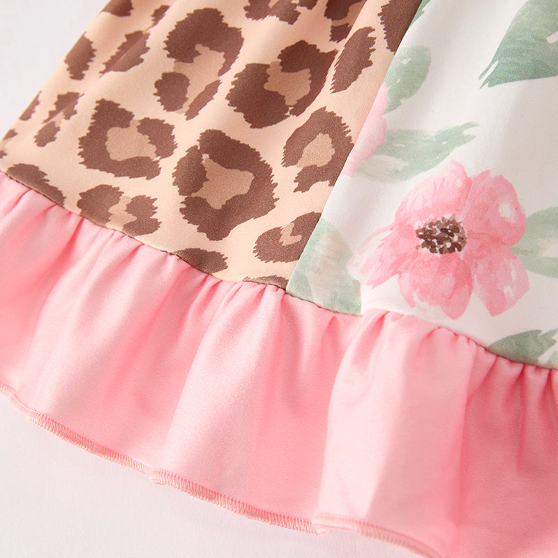 （In Stock）One Pack(4 Pieces total) Sale Girls Spring and Summer Coral Floral Print Dress