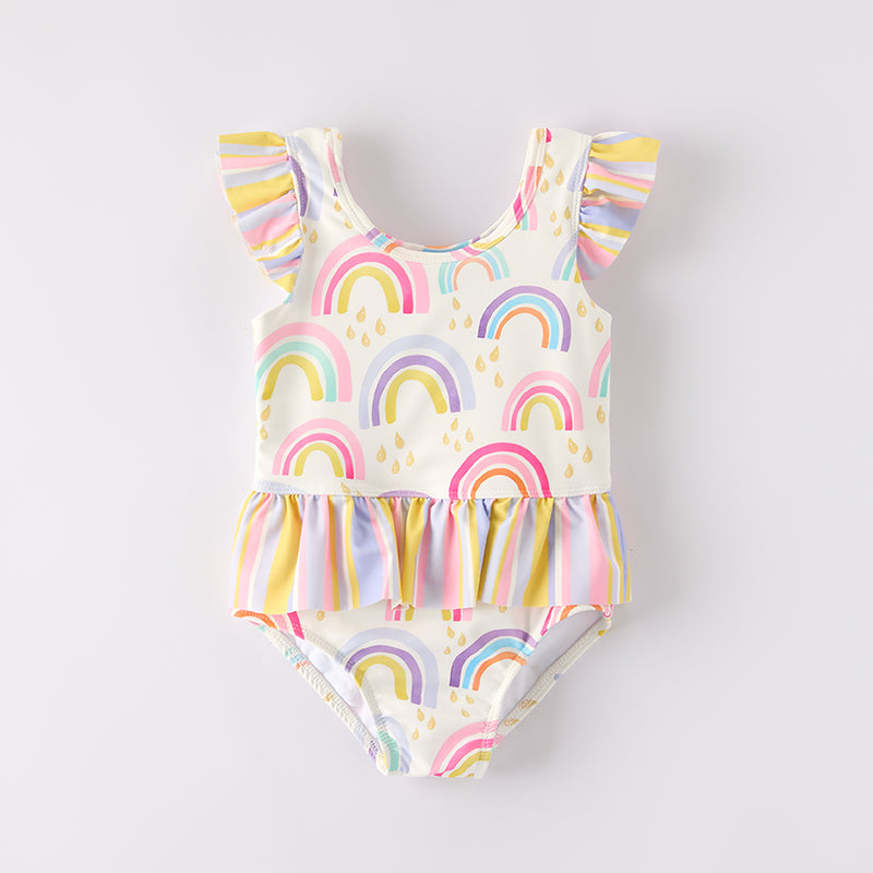 （In Stock）Girls Summer Rainbow Print Swimsuit