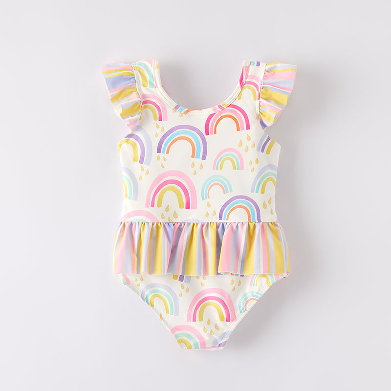 （In Stock）Girls Summer Rainbow Print Swimsuit