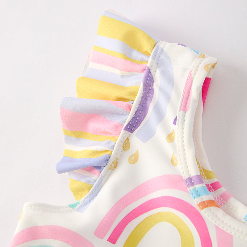 （In Stock）Girls Summer Rainbow Print Swimsuit