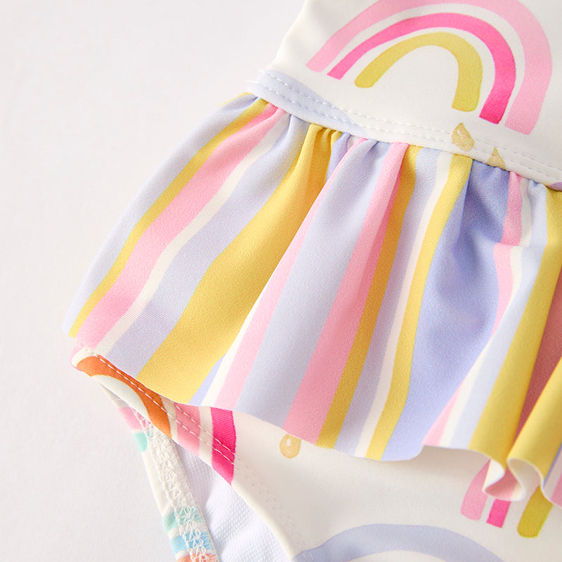 （In Stock）Girls Summer Rainbow Print Swimsuit